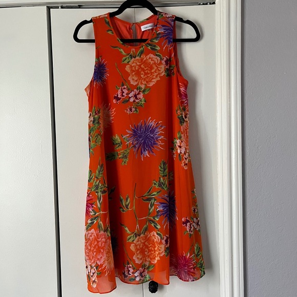 Calvin Klein Dresses & Skirts - Calvin Klein Floral Print Sleeveless Dress‎ Orange Purple Size 10 Party Cruise